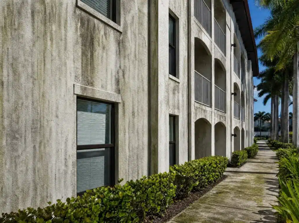 Building exterior before cleaning (sample)