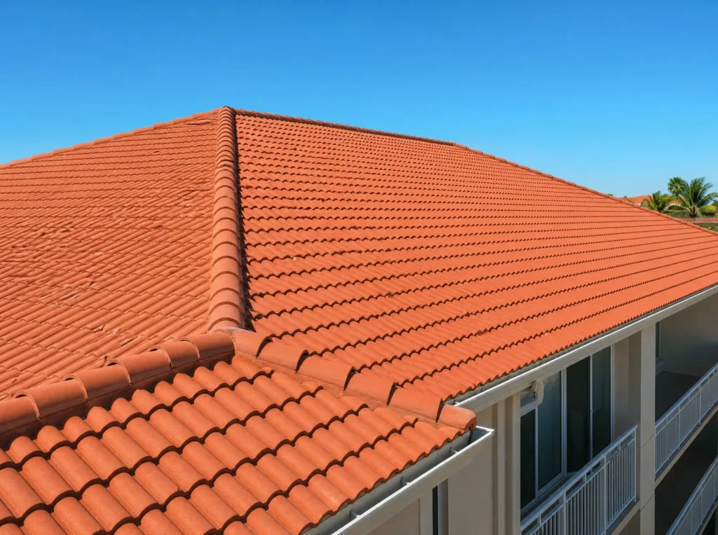Tile roof after cleaning (sample)